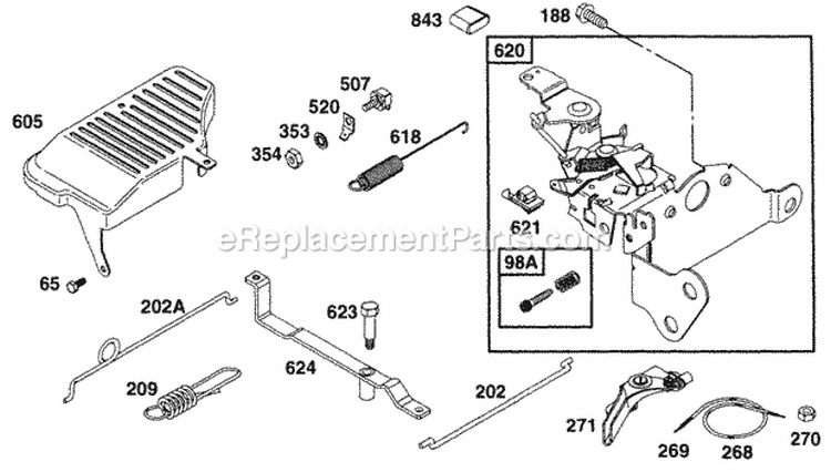 Control Bracket Controls Diagram and Parts List for 135702-0015-01  Briggs and Stratton Engine